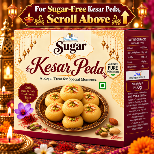 Sugar Kesar Peda Traditional Indian Mithai (ALSO AVAILABLE IN SUGAR-FREE) | 500g | Sugarless Bliss