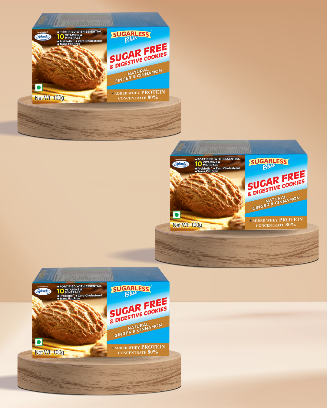 Sugar-Free Cookies-Ginger & Cinnamon Pack of 3 | Sweetened with Splenda