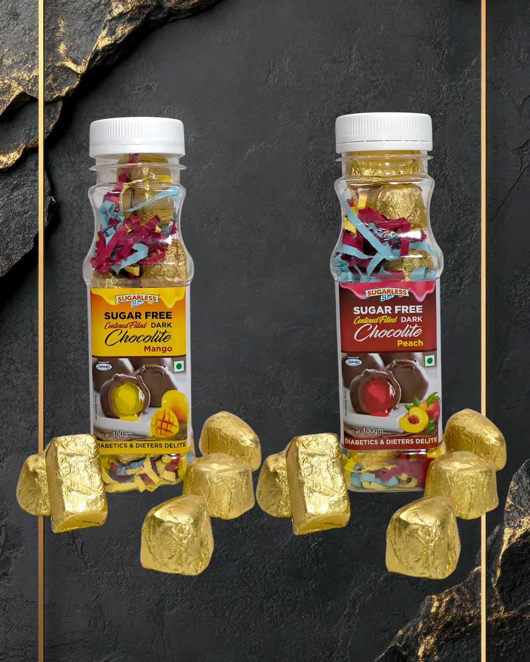 Sugar-Free Centered Filled Dark Chocolate Combo – (Mango & Peach)Pack of 2