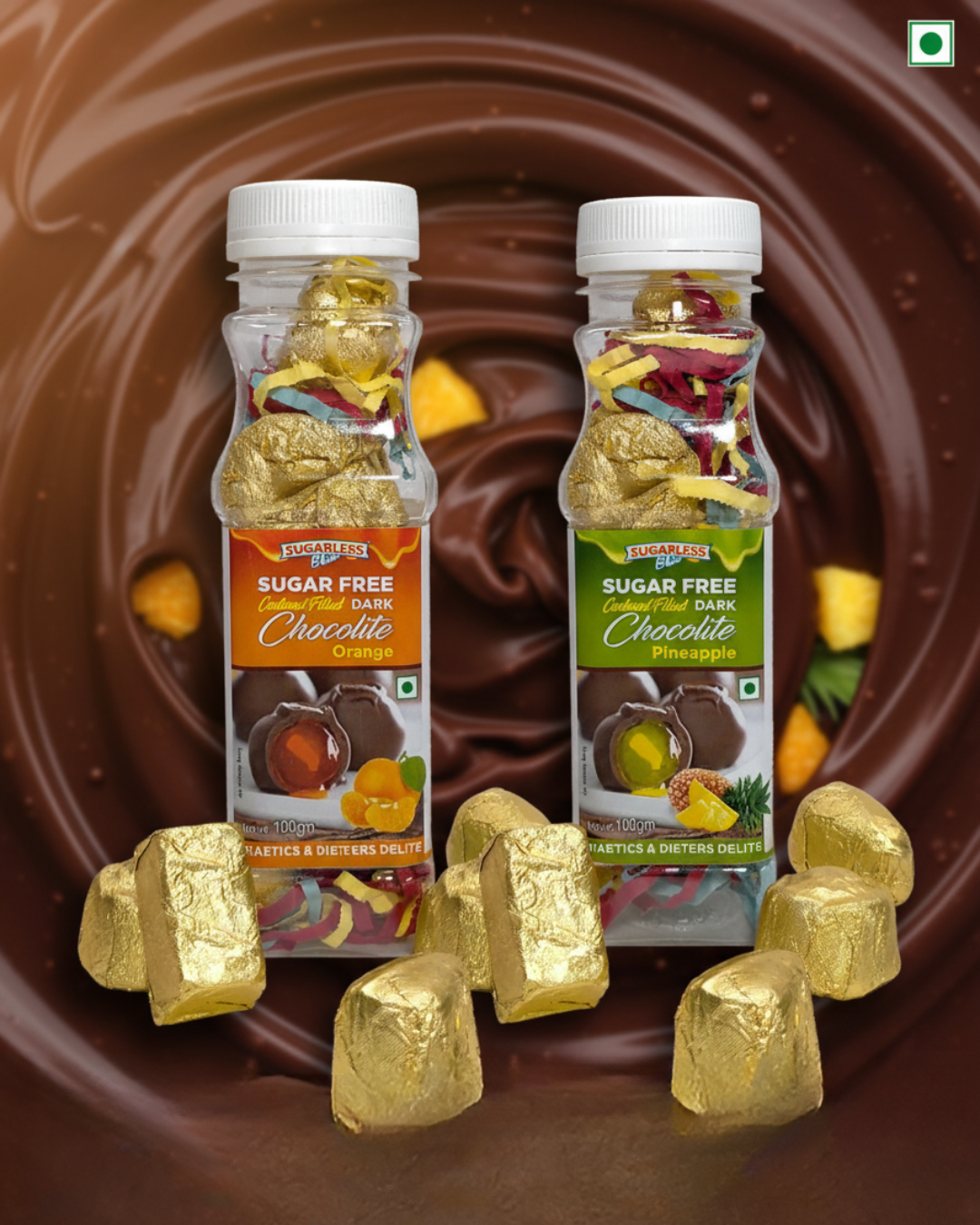 Sugar Free Centered Filled Dark Chocolite Combo (Orange & Pineapple Flavour)