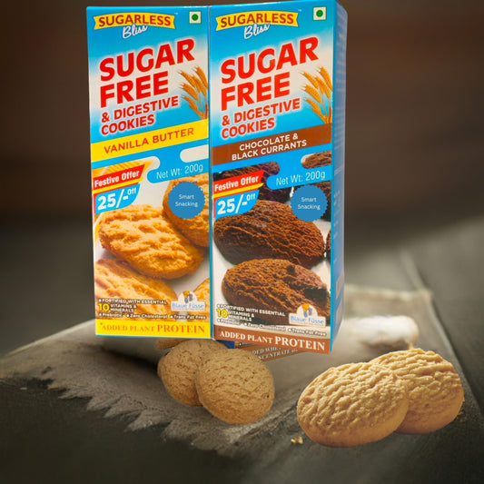 Sugar-Free & Digestive Vanilla Butter &Chocolate Blackcurrant Cookies – 200g x 2 | No Added Sugar, Diabetic-Friendly Biscuits | High Fiber, Healthy Snack for Weight Loss & Diet
