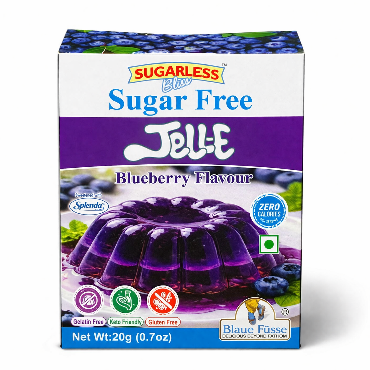 Sugarless Bliss Sugar Free Jelly Mix | Blueberry Flavour | Zero Calories | Keto & Gluten Free | 20g