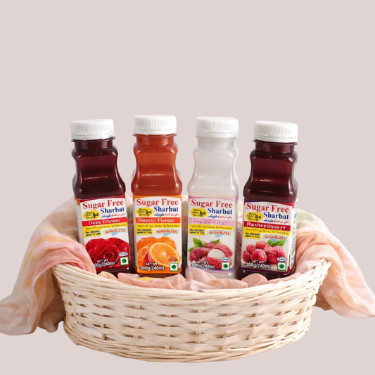 Sugar Free Sharbat Combo (Rose, Lychee, Orange, Raspberry) - 300g x 4 | Sugarless Bliss