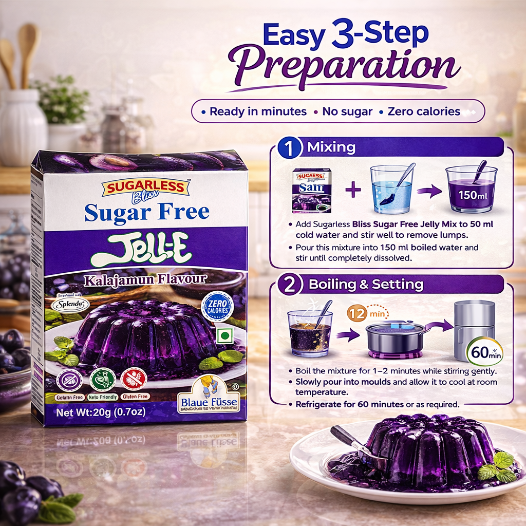 Sugarless Bliss Sugar Free Jelly Mix Kala Jamun Flavour | Zero Calories | Keto & Gluten Free | 20g