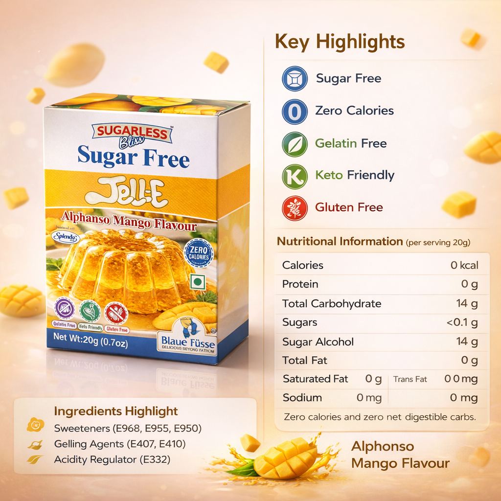 Sugarless Bliss Sugar Free Jelly Mix  Alphonso Mango Flavour | Zero Calories | Keto & Gluten Free | 20g