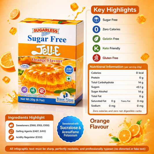 Sugarless Bliss Sugar Free Jelly Mix Orange Flavour | Zero Calories | Keto & Gluten Free | 20g