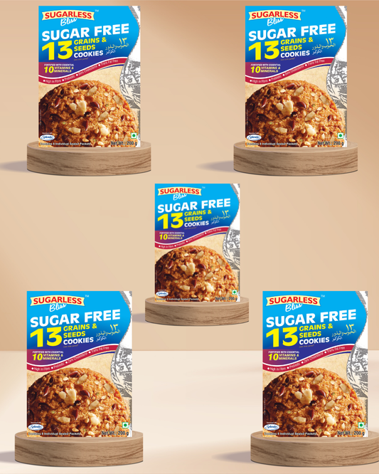 Sugarless Bliss Sugar Free Multigrain Cookies (Pack of 5) | High Fiber | Diabetic Friendly | No Added Sugar