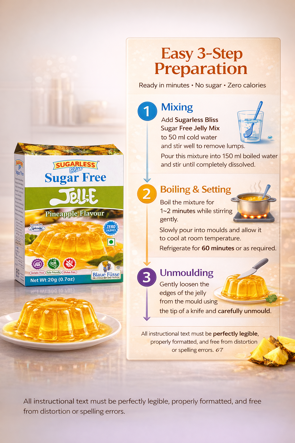 Sugarless Bliss Sugar Free Jelly Mix Pineapple Flavour | Zero Calories | Keto & Gluten Free | 20g