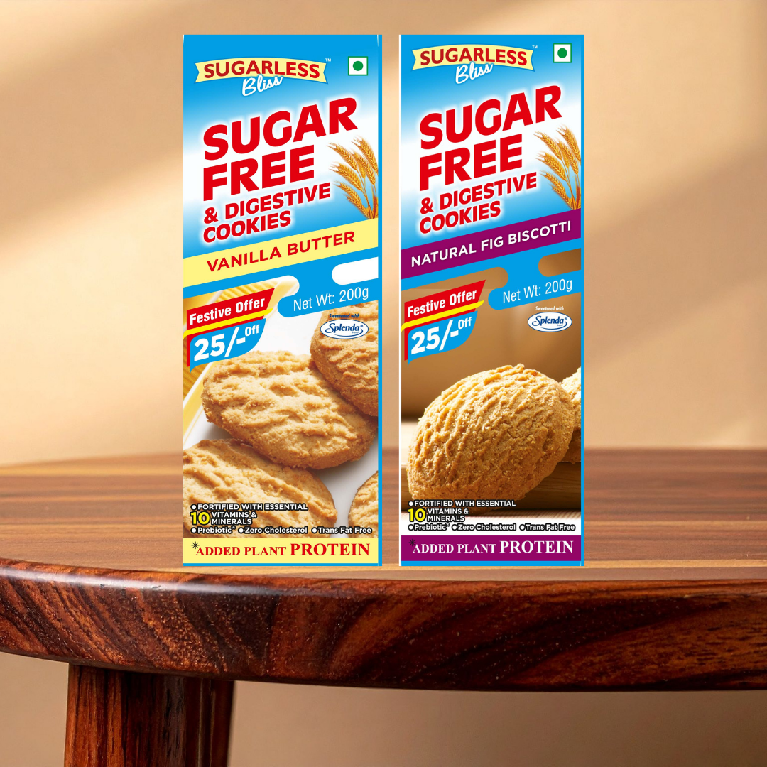 Sugar-Free & Digestive Cookies, Vanilla Butter & Fig Biscotti, 200g, Pack of 2