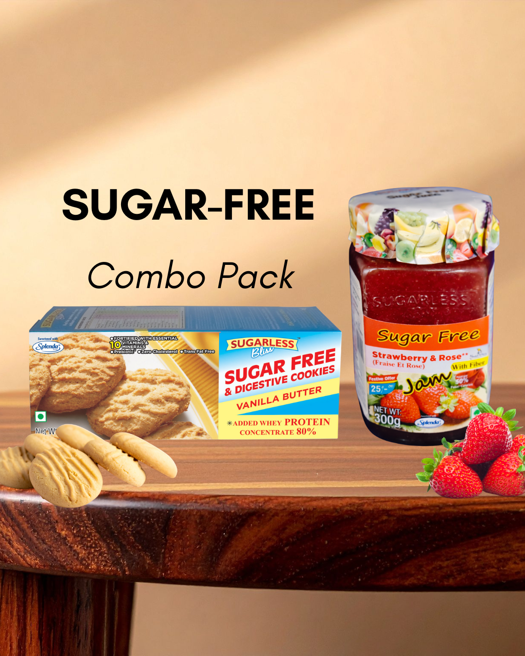 Sugar Free Strawberry & Rose Jam & Vanilla Butter Cookies Combo