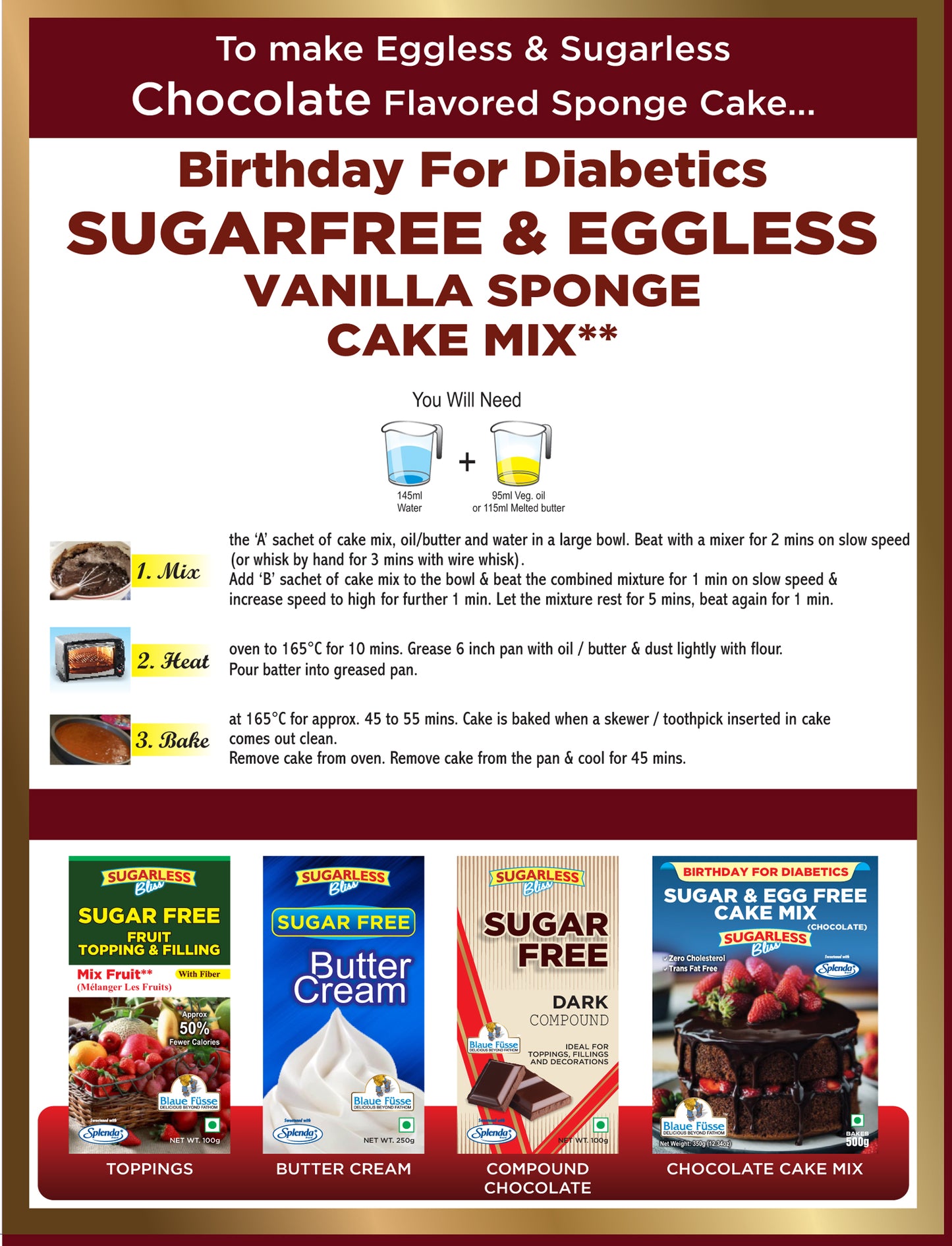 Sugar Free & Eggless Vanilla Sponge Cake Mix - BAKES 500g