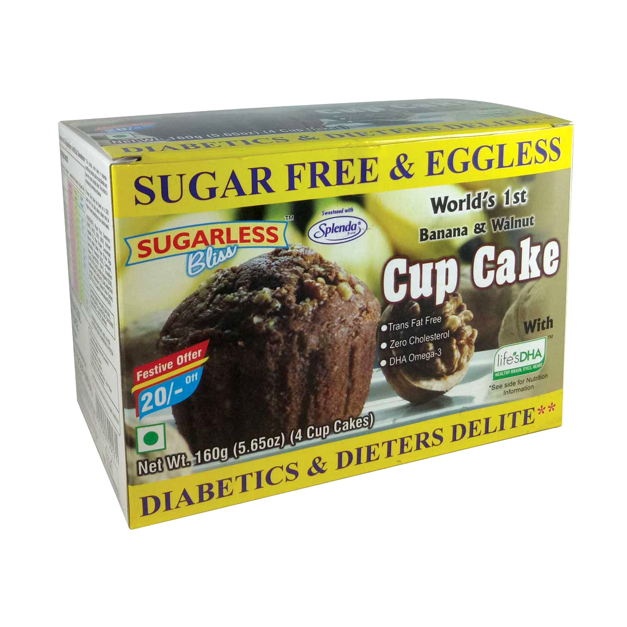 Sugar Free & Eggless Cup Cake Banana & Walnut - 160g